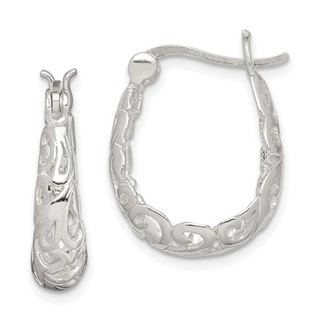 Sterling Silver Polished Filigree Oval Hoop Earrings