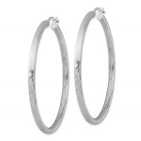 Sterling Silver Rhodium-plated 3mm Polished Satin Diamond-cut Hoop Earrings view 2
