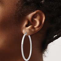 Sterling Silver Rhodium-plated 3mm Polished Satin Diamond-cut Hoop Earrings view 3