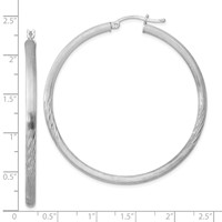 Sterling Silver Rhodium-plated 3mm Polished Satin Diamond-cut Hoop Earrings view 4