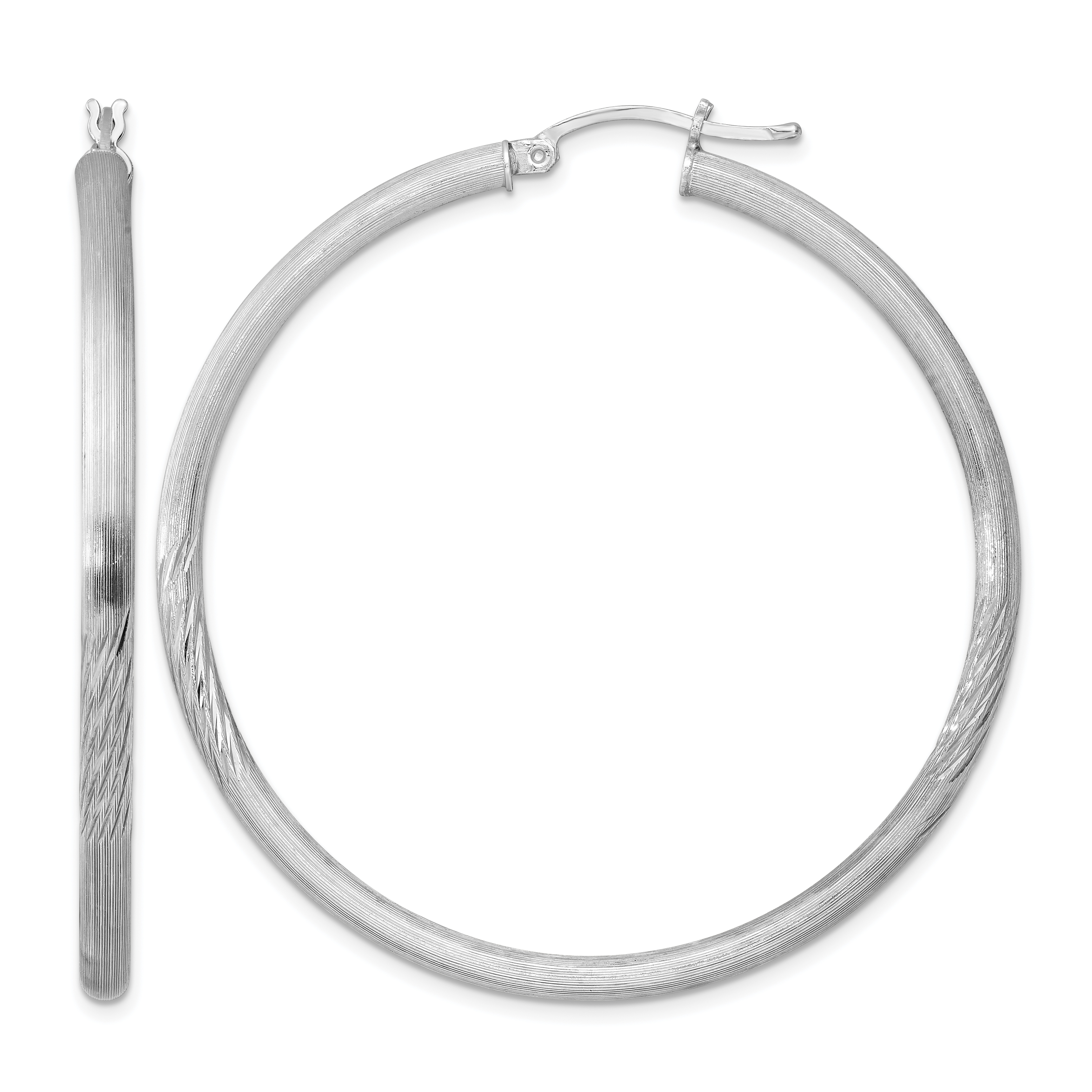 Sterling Silver Rhodium-plated 3mm Polished/Satin Diamond-cut Hoop Earrings (QE4247)