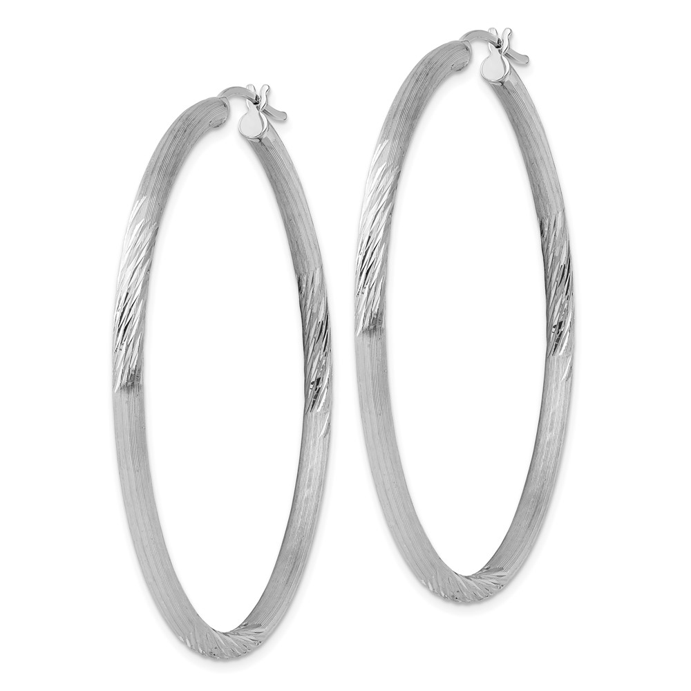 Sterling Silver Rhodium-plated 3mm Polished/Satin Diamond-cut Hoop Earrings (QE4248)