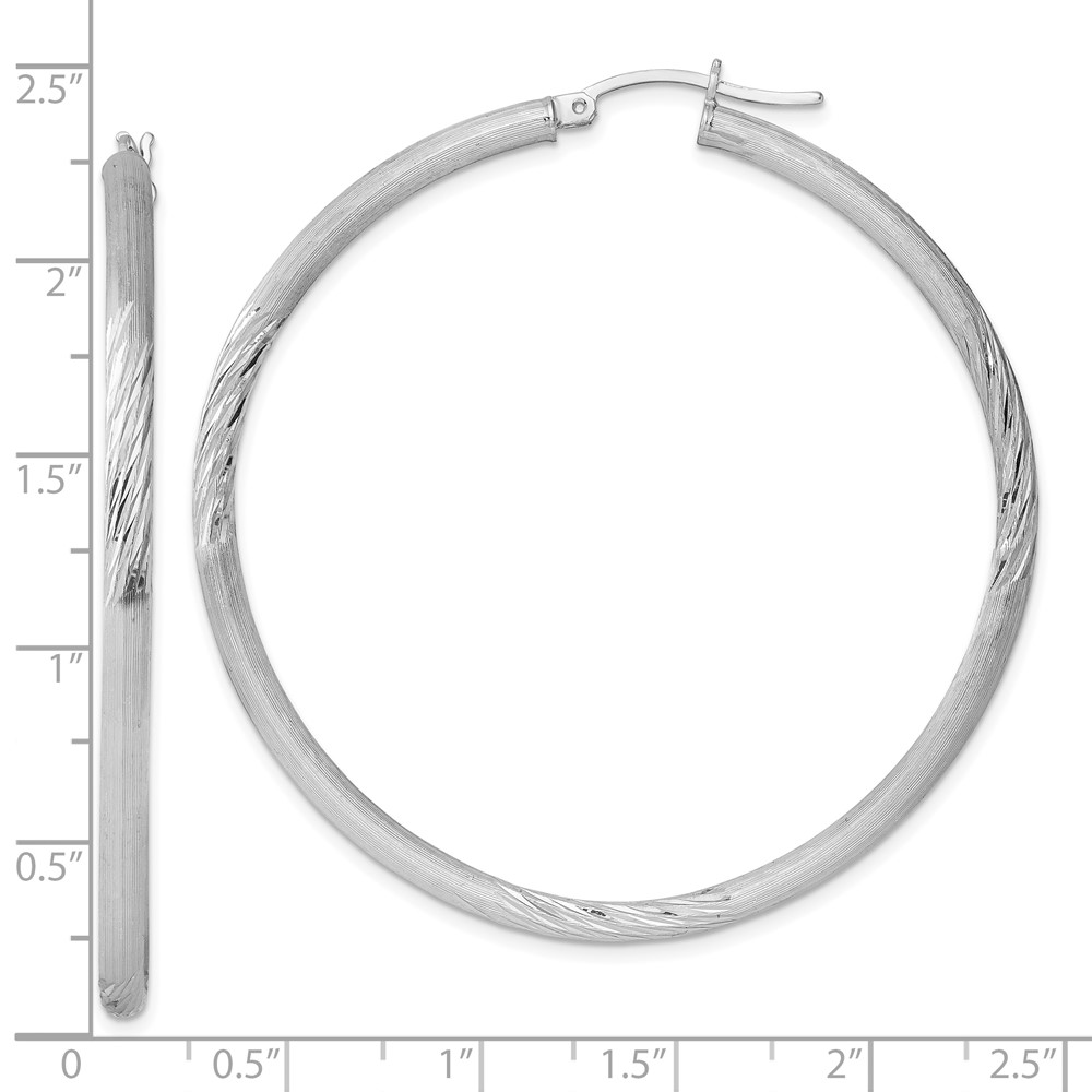 Sterling Silver Rhodium-plated 3mm Polished/Satin Diamond-cut Hoop Earrings (QE4248)