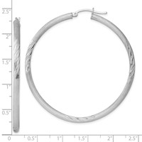 Sterling Silver Rhodium-plated 3mm Polished Satin Diamond-cut Hoop Earrings view 4