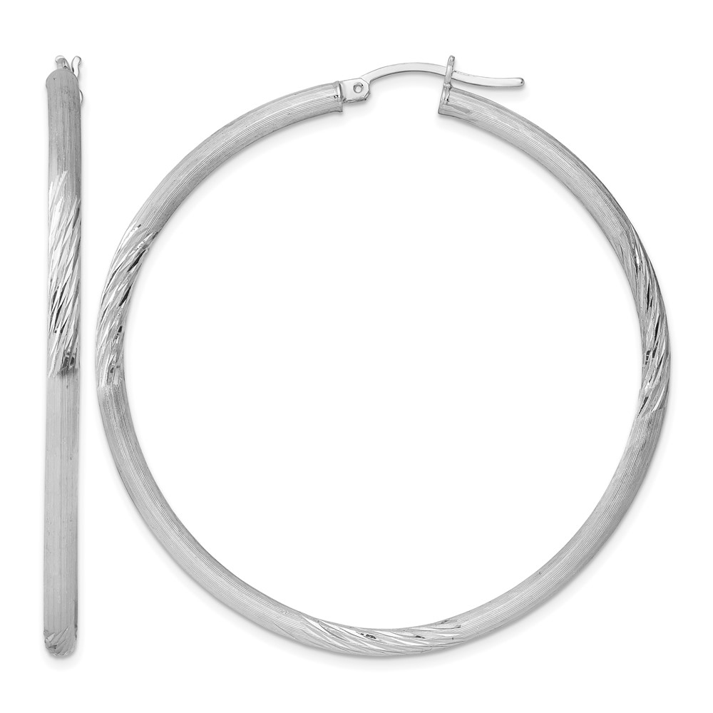Sterling Silver Rhodium-plated 3mm Polished/Satin Diamond-cut Hoop Earrings (QE4248)