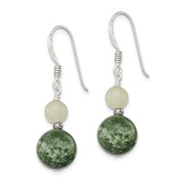 Sterling Silver Antiqued Moss Agate & Green Quartz Dangle Earrings view 2