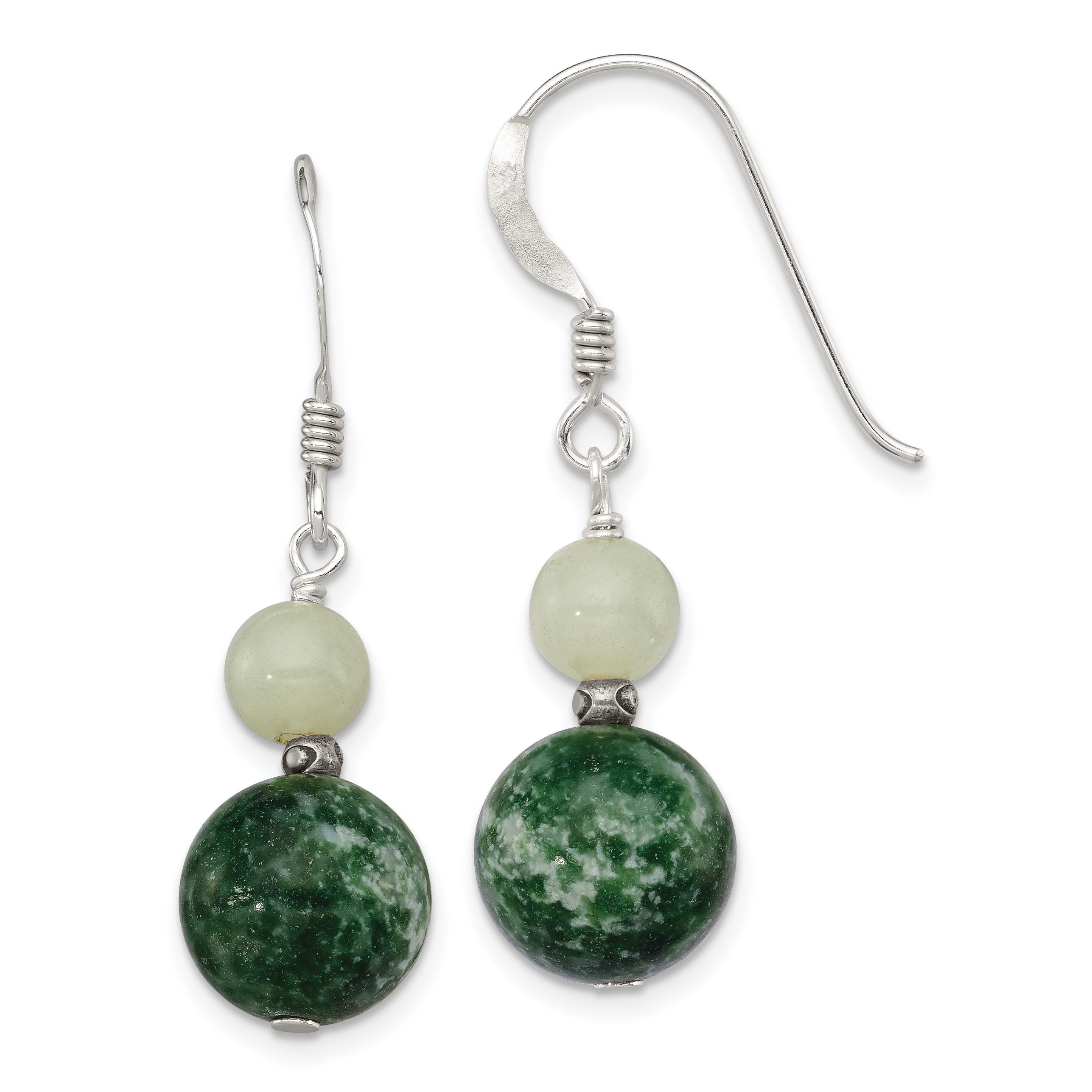Sterling Silver Antiqued Moss Agate & Green Quartz Dangle Earrings (QE4253)