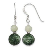 Sterling Silver Antiqued Moss Agate & Green Quartz Dangle Earrings view 1