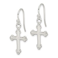 Sterling Silver Polished Budded Cross Dangle Earrings view 2