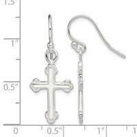 Sterling Silver Polished Budded Cross Dangle Earrings view 4