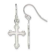 Sterling Silver Polished Budded Cross Dangle Earrings view 1
