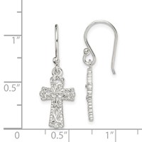 Sterling Silver Polished & Textured Cross Dangle Earrings view 4