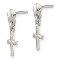 Sterling Silver Polished & Grooved Latin Cross Post Dangle Earrings view 2