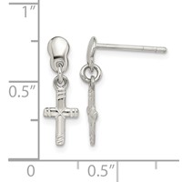 Sterling Silver Polished & Grooved Latin Cross Post Dangle Earrings view 4