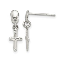 Sterling Silver Polished & Grooved Latin Cross Post Dangle Earrings view 1