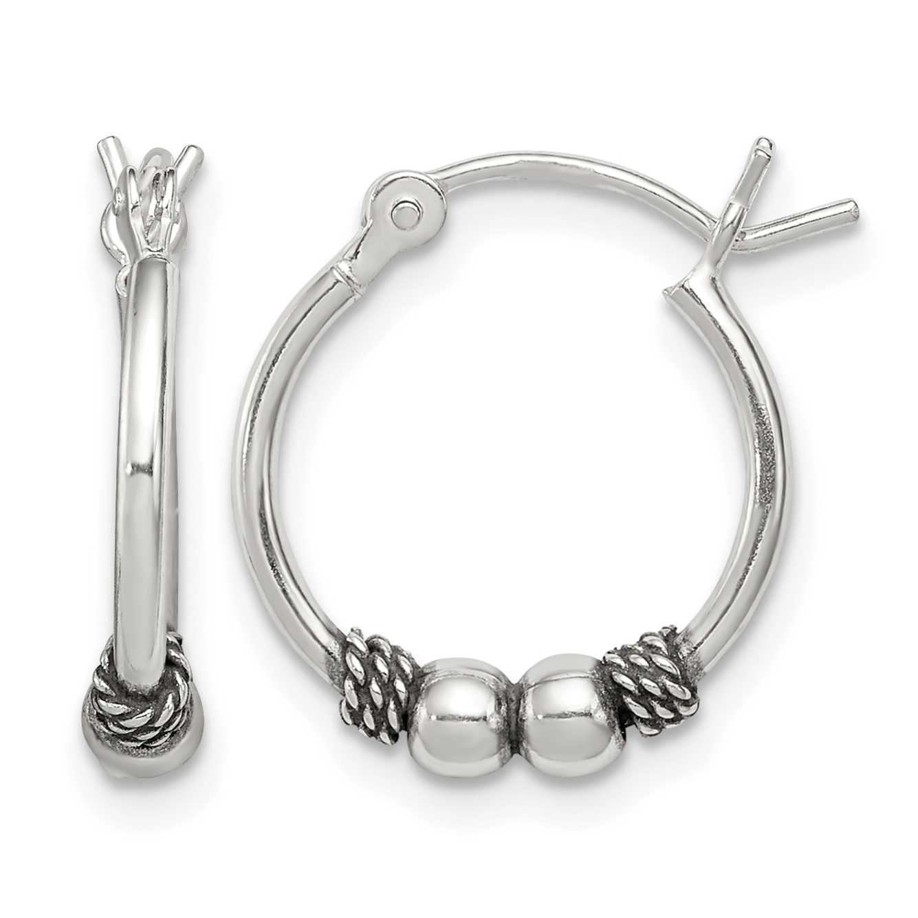 Sterling Silver Antique Fancy Hoop Earrings (QE4283)