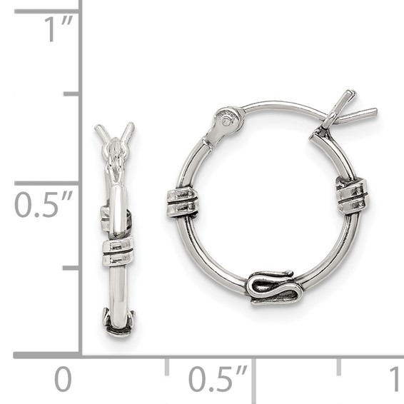 Sterling Silver Antiqued Fancy Hoop Earrings