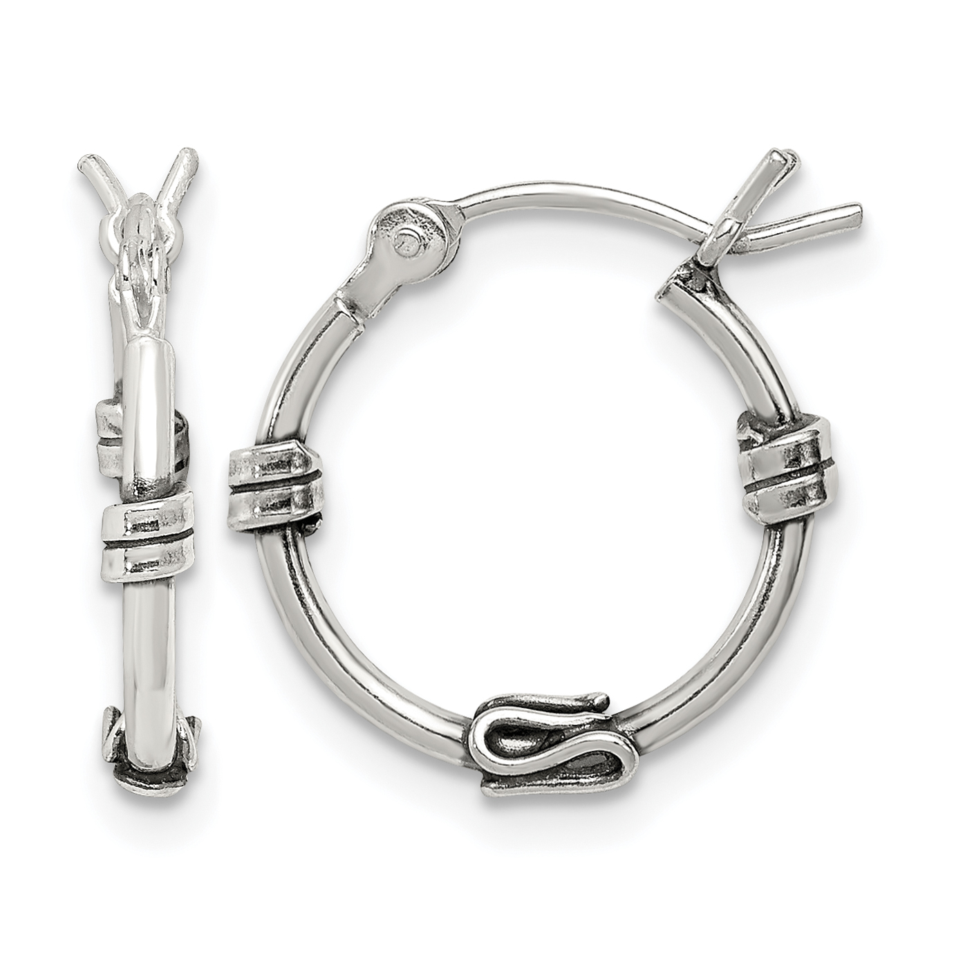 Sterling Silver Antiqued Fancy Hoop Earrings (QE4285)