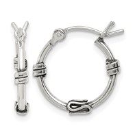 Sterling Silver Antiqued Fancy Hoop Earrings view 1