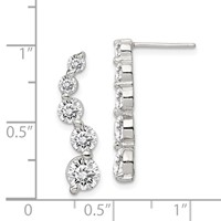 Sterling Silver Rhodium-plated Polished CZ Journey Post Earrings view 4
