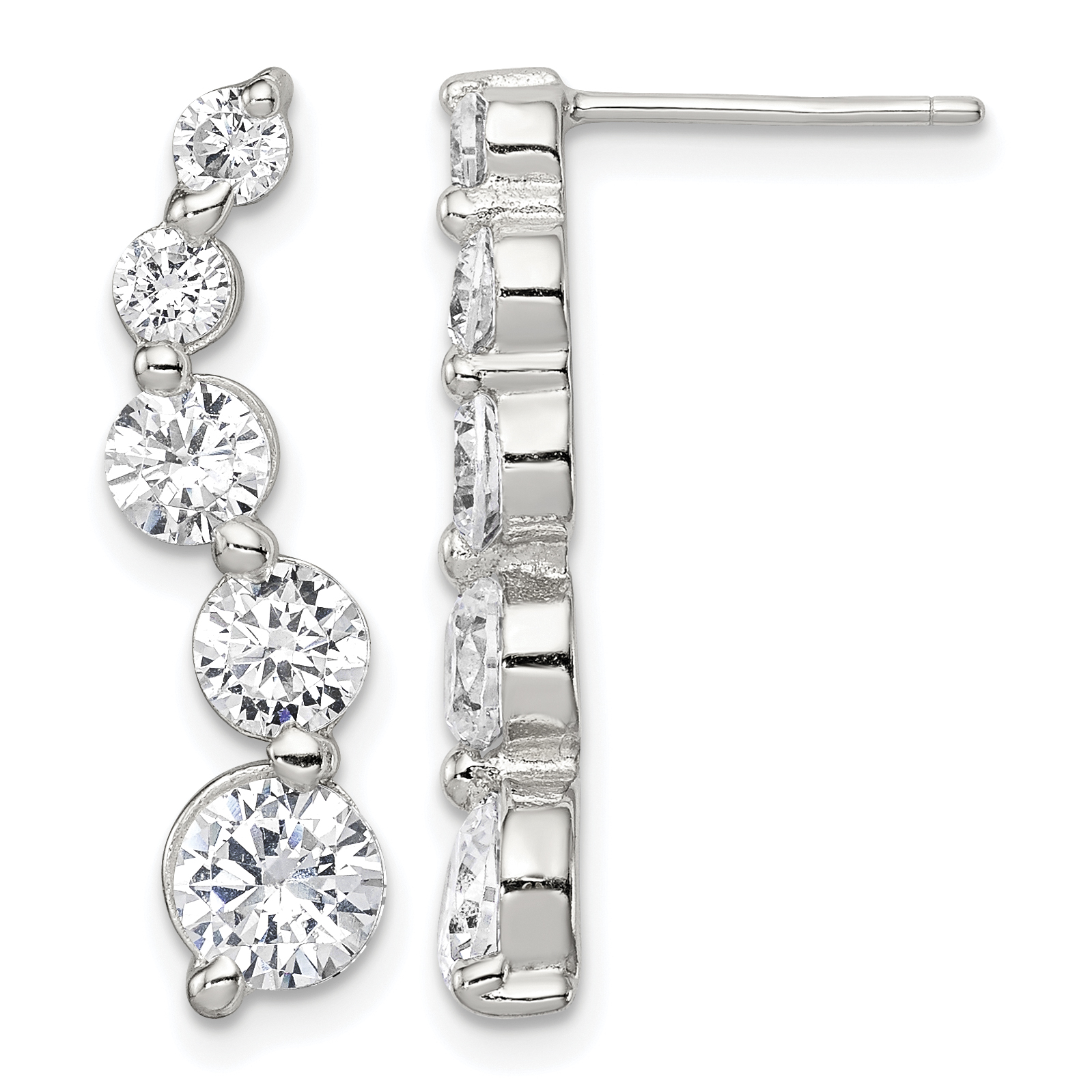 Sterling Silver Rhodium-plated Polished CZ Journey Post Earrings (QE4316)