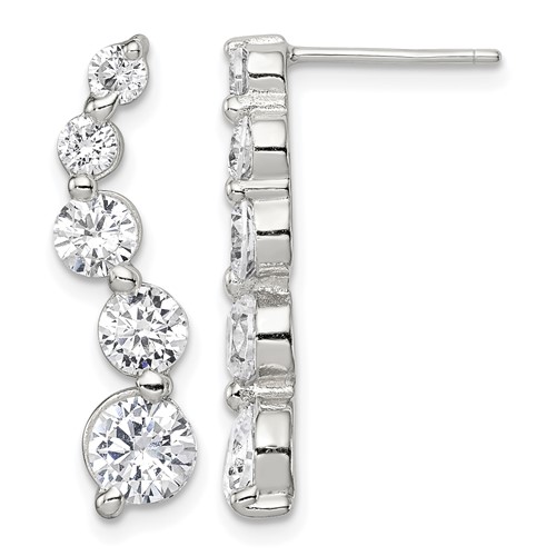 Sterling Silver Rhodium-plated Polished CZ Journey Post Earrings