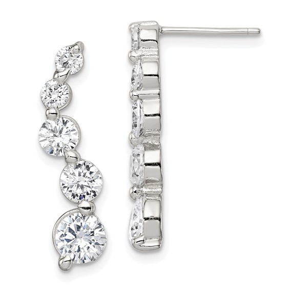 Sterling Silver Rhodium-plated Polished CZ Journey Post Earrings