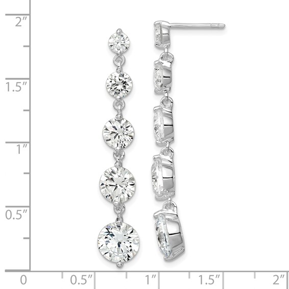 Sterling Silver Rhodium-plated Clear CZ Journey Dangle Post Earrings