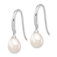 Sterling Silver Rhodium-plated 8-9mm White Teardrop Freshwater Cultured Pearl Dangle Earrings view 2