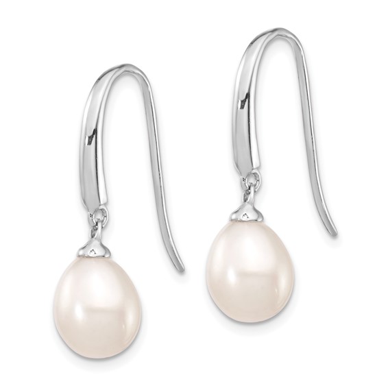 Sterling Silver Rhodium-plated 8-9mm White Teardrop Freshwater Cultured Pearl Dangle Earrings