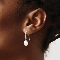 Sterling Silver Rhodium-plated 8-9mm White Teardrop Freshwater Cultured Pearl Dangle Earrings view 3