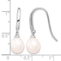 Sterling Silver Rhodium-plated 8-9mm White Teardrop Freshwater Cultured Pearl Dangle Earrings view 4