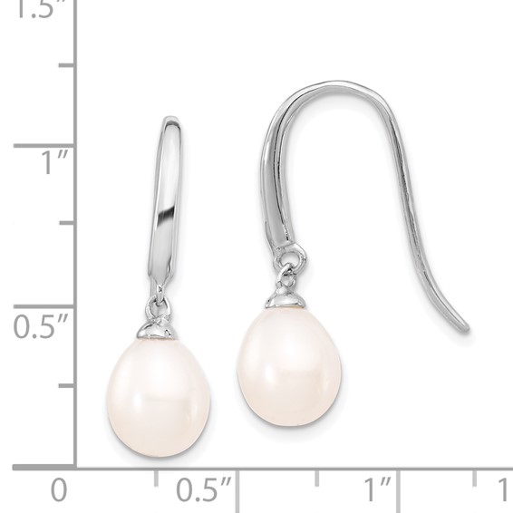 Sterling Silver Rhodium-plated 8-9mm White Teardrop Freshwater Cultured Pearl Dangle Earrings