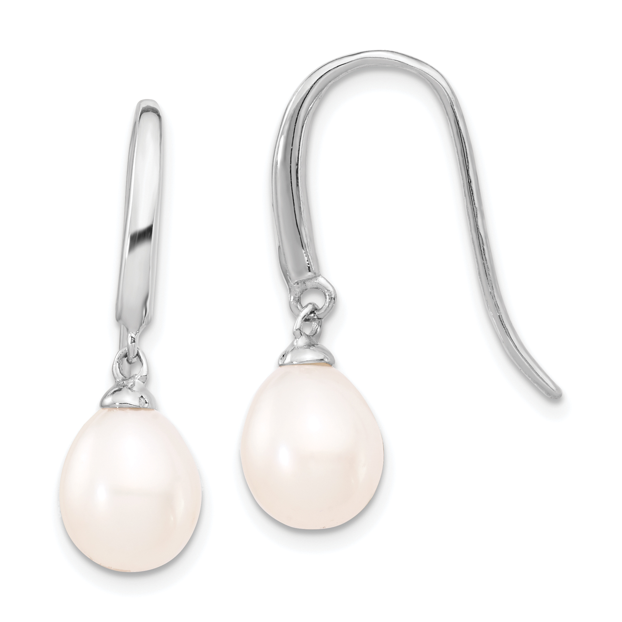 Sterling Silver Rhodium-plated 8-9mm White Teardrop Freshwater Cultured Pearl Dangle Earrings (QE4333)