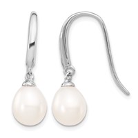 Sterling Silver Rhodium-plated 8-9mm White Teardrop Freshwater Cultured Pearl Dangle Earrings view 1