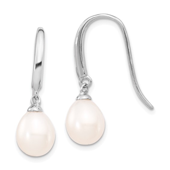 Sterling Silver Rhodium-plated 8-9mm White Teardrop Freshwater Cultured Pearl Dangle Earrings