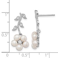 Sterling Silver Rhodium-plated 3-4mm White Semi-Round Freshwater Cultured Pearl CZ Flower Post Earrings view 4
