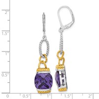 Sterling Silver W Gold-tone Vermeil Purple CZ Dangle Earrings view 3