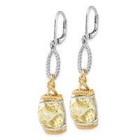 Sterling Silver Earrings with Gold-tone Vermeil Light Yellow CZ Dangle view 2
