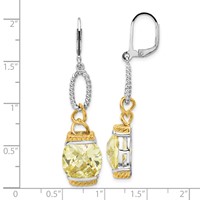 Sterling Silver Earrings with Gold-tone Vermeil Light Yellow CZ Dangle view 3