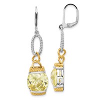 Sterling Silver Earrings with Gold-tone Vermeil Light Yellow CZ Dangle view 1