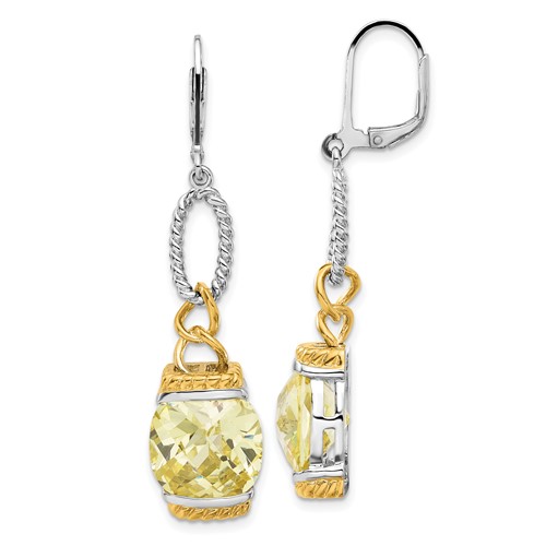 Sterling Silver Earrings with Gold-tone Vermeil Light Yellow CZ Dangle
