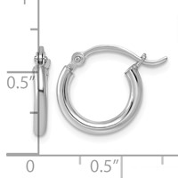Sterling Silver Rhodium-plated 2mm Round Hoop Earrings view 5