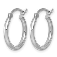 Sterling Silver Rhodium-plated 2mm Round Hoop Earrings view 2