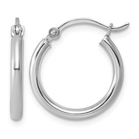 Sterling Silver Rhodium-plated 2mm Round Hoop Earrings view 1