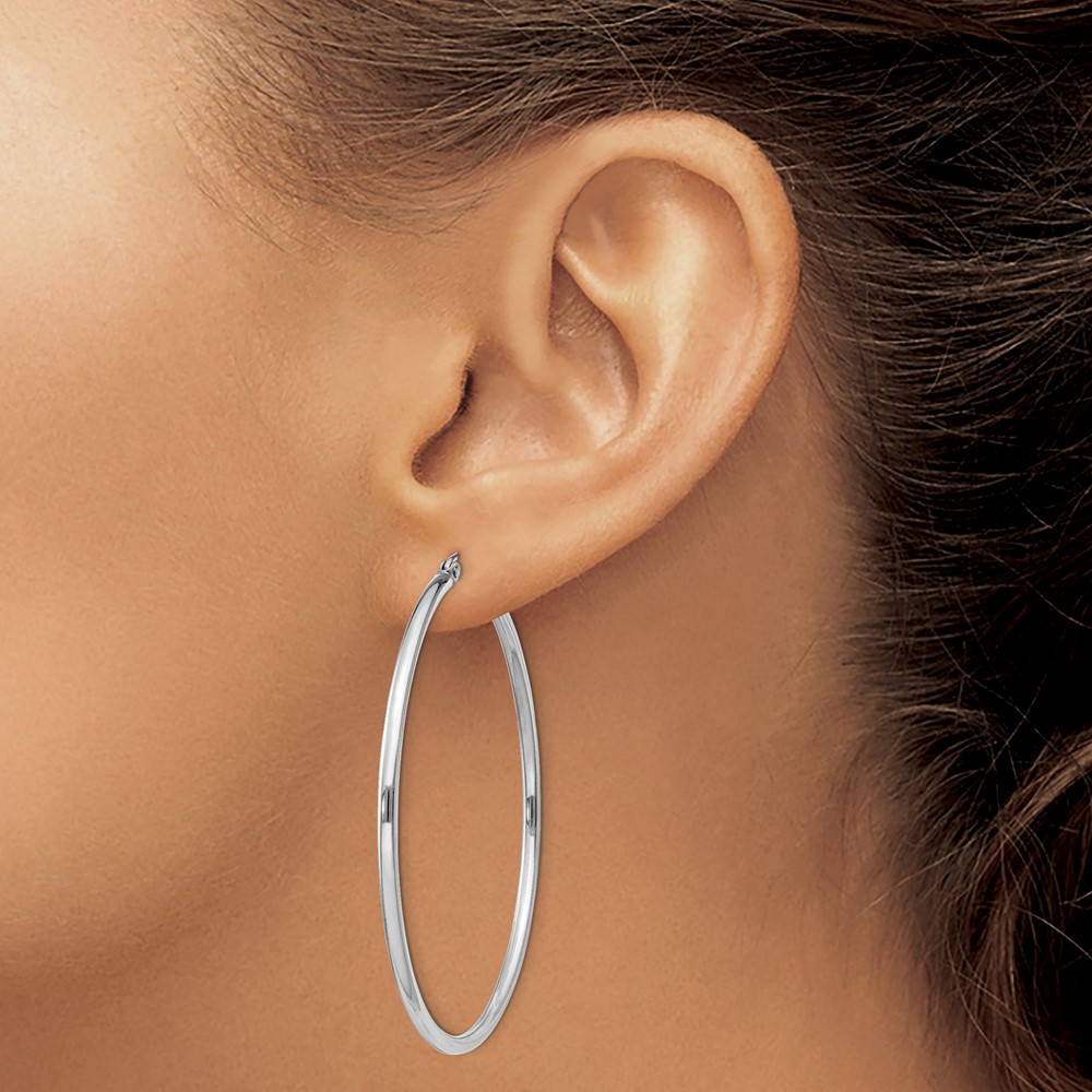 Sterling Silver Rhodium-plated 2mm Round Hoop Earrings (QE4377)