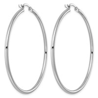 Sterling Silver Rhodium-plated 2mm Round Hoop Earrings view 4