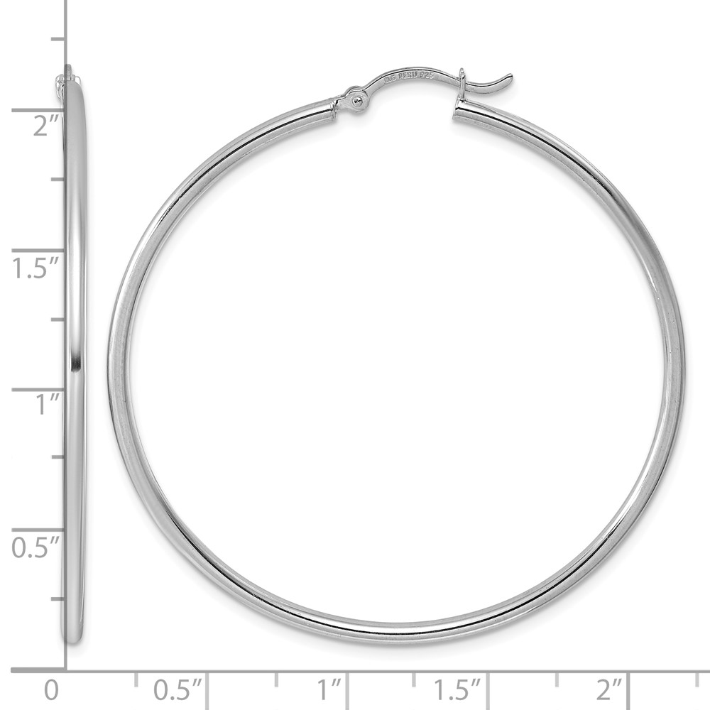 Sterling Silver Rhodium-plated 2mm Round Hoop Earrings (QE4377)