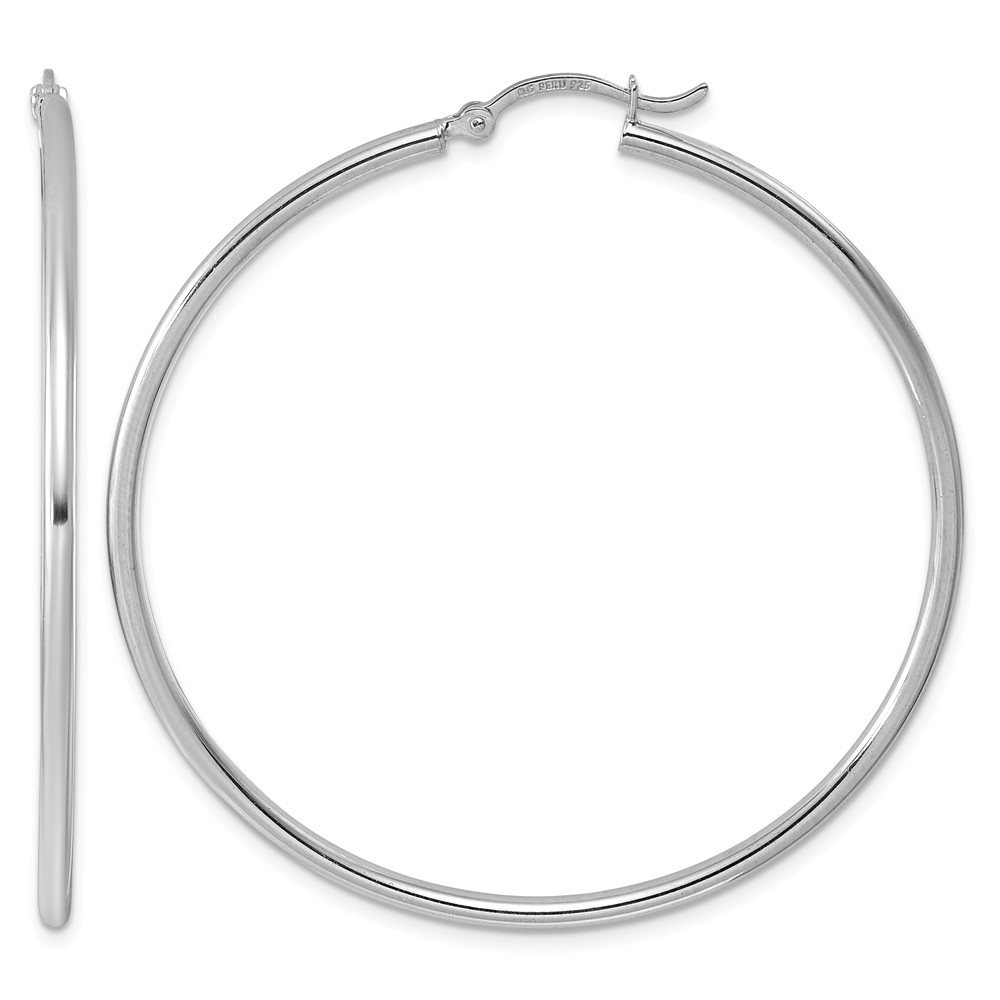Sterling Silver Rhodium-plated 2mm Round Hoop Earrings (QE4377)