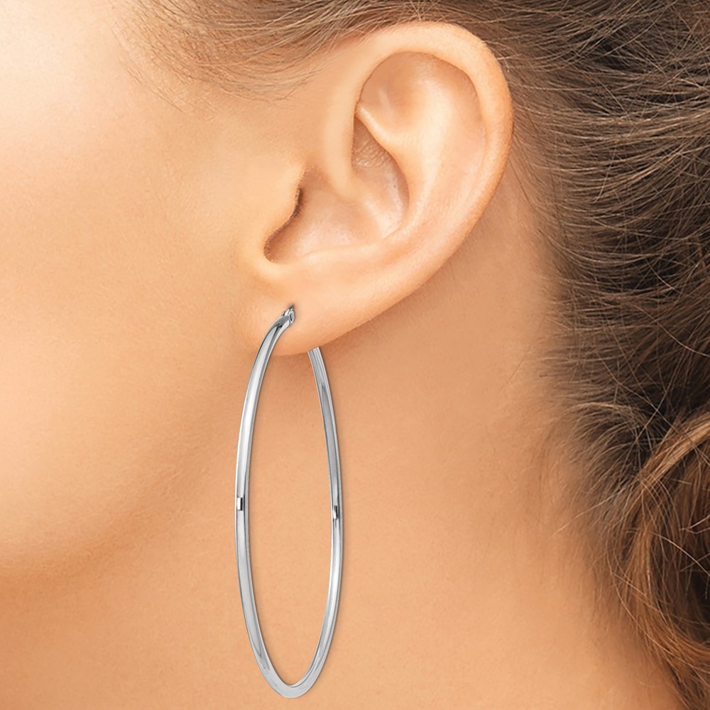 Sterling Silver Rhodium-plated 2mm Round Hoop Earrings (QE4378)